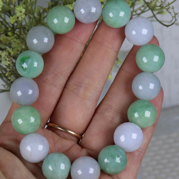 Certified Green/Lavend 100% Natural A Jade jadeite Φ13.5 mm Bead Bracelet Bangle - Picture 4 of 9